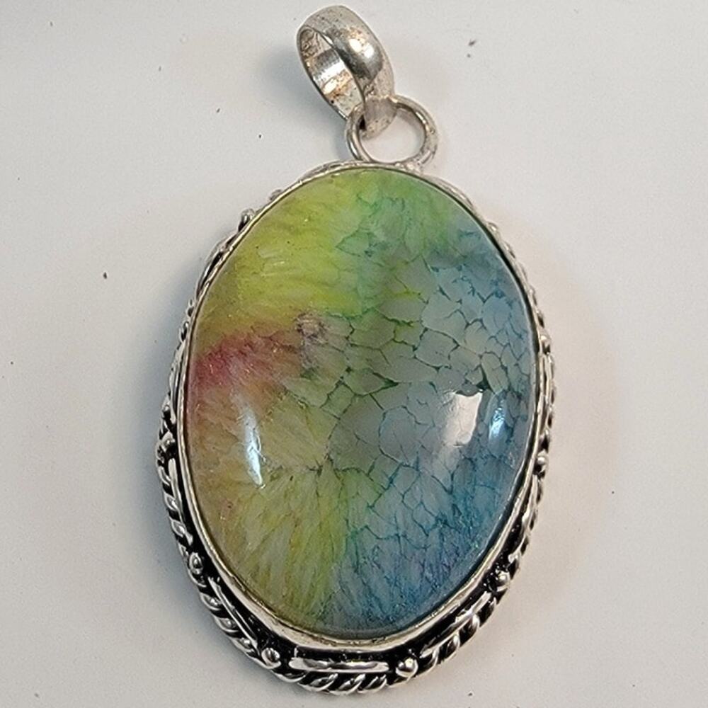 Necklace Pendants Rainbow Agate Handmade Jewelry in Sterling Silver Oval Setting